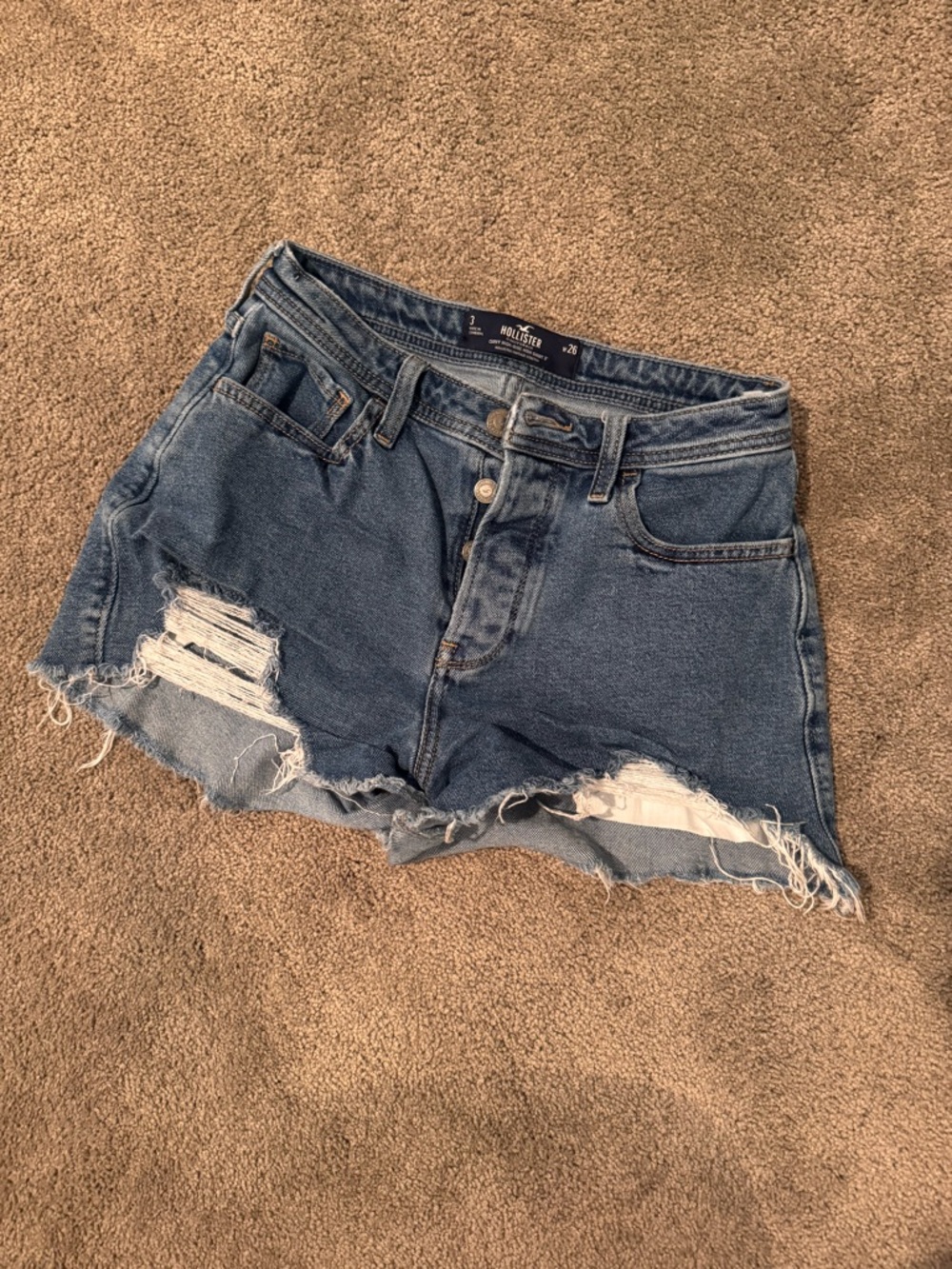 Hollister Distressed Mid-Blue Denim Cutoff Shorts